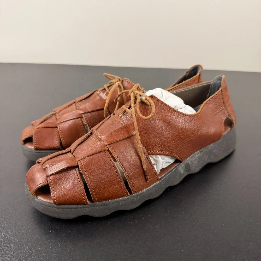Aerosoles Fisherman Sandals Women's 10B Brown Leather Comfort Lace Up Casual